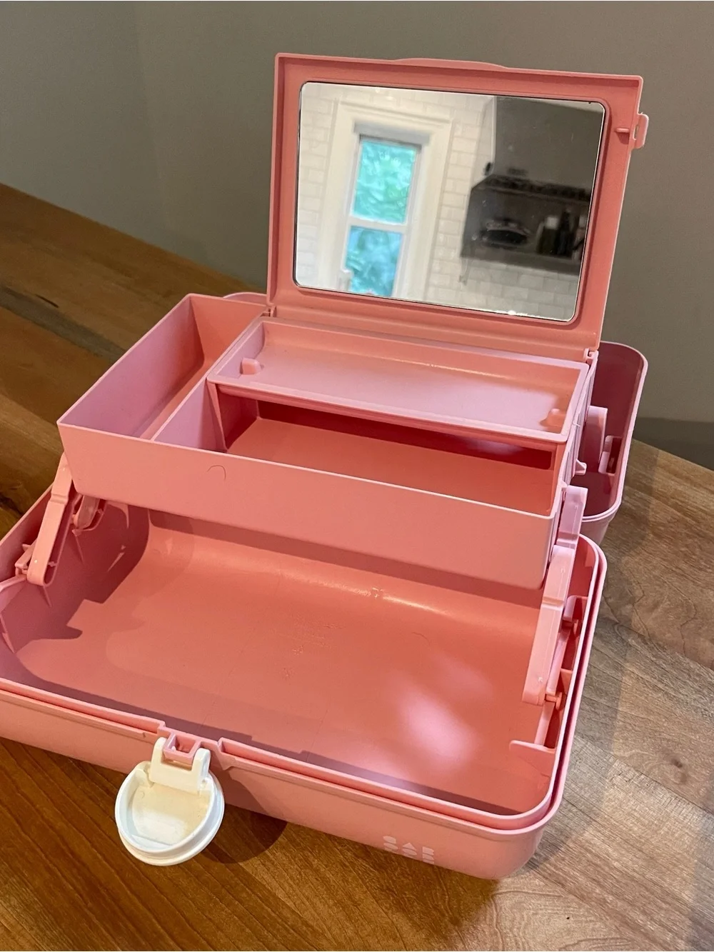 Vintage Caboodles 5626 Pink Makeup Storage Train Case Box USA Mirror Two Tier